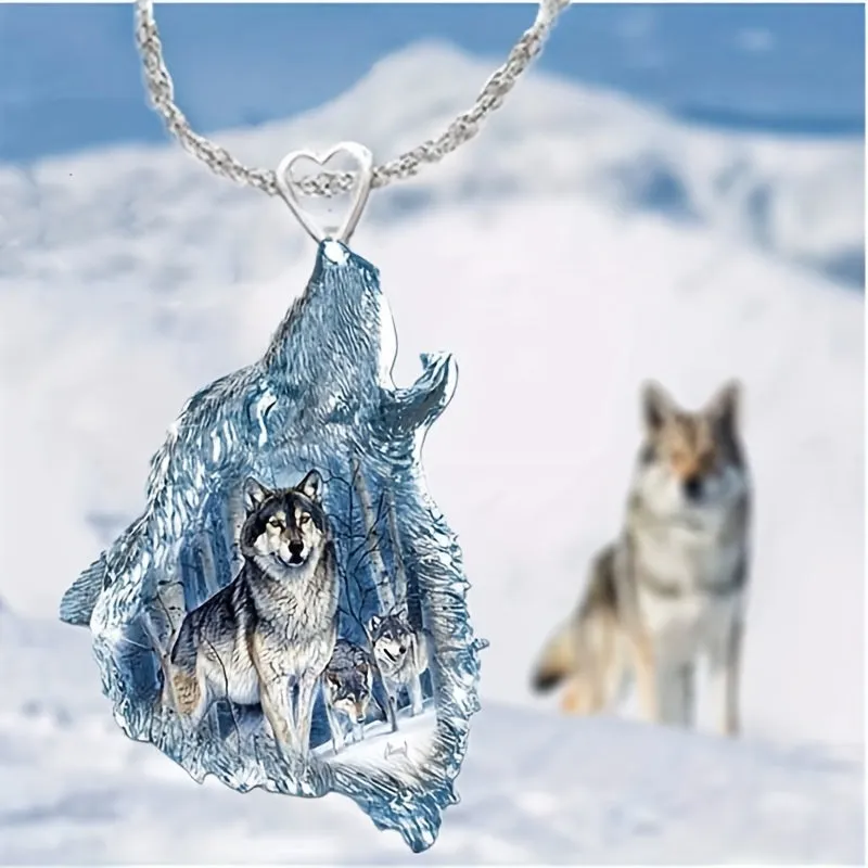 Crystal Wolf Pendant Necklace Men's Birthday Anniversary Gift