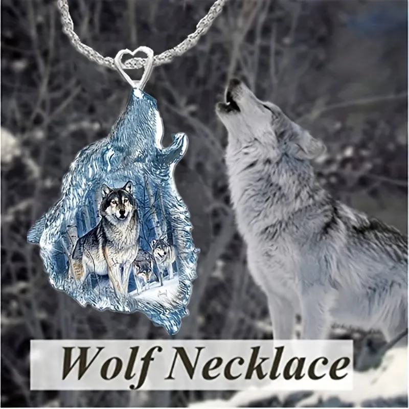 Crystal Wolf Pendant Necklace Men's Birthday Anniversary Gift