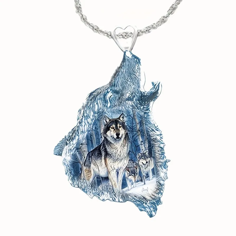 Crystal Wolf Pendant Necklace Men's Birthday Anniversary Gift