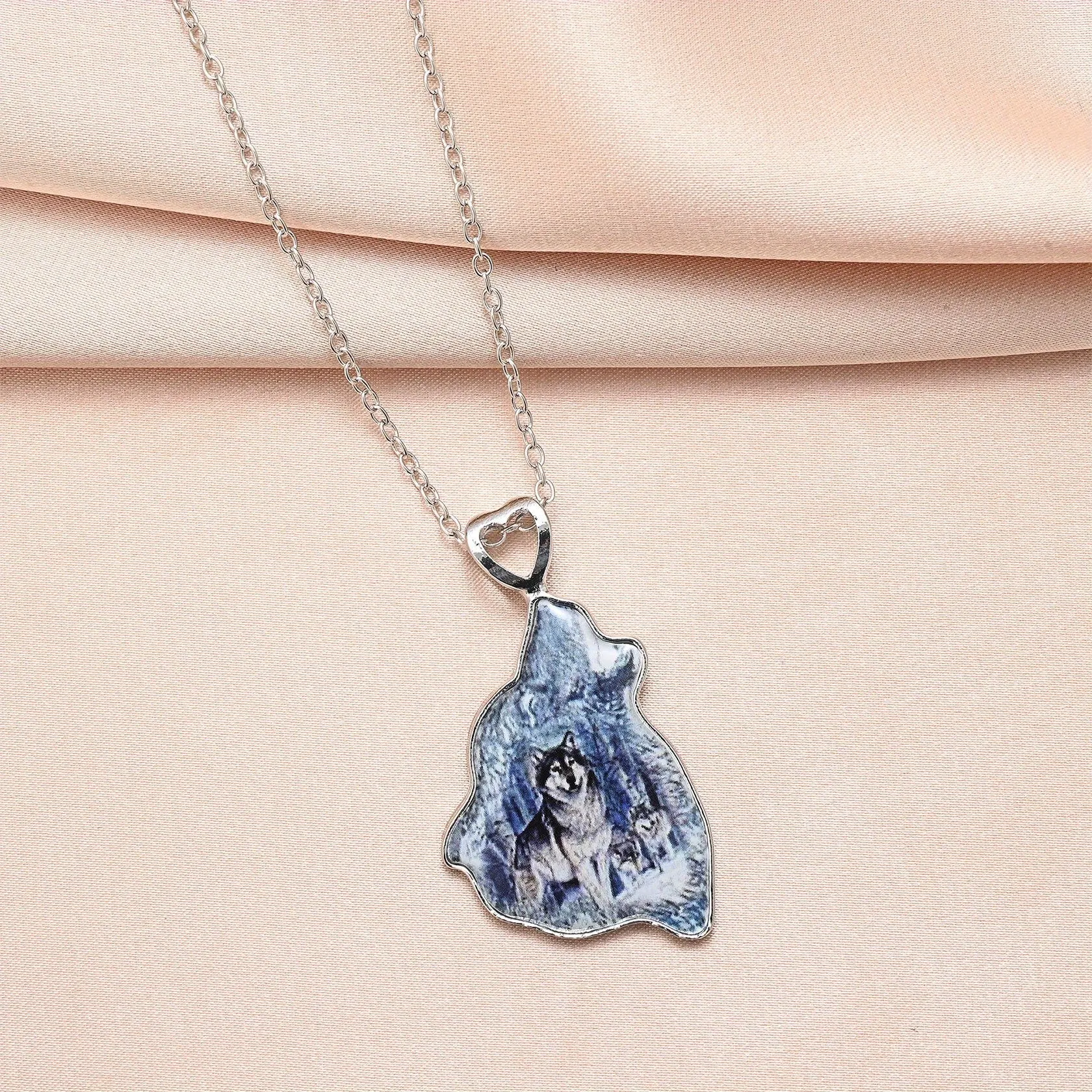 Crystal Wolf Pendant Necklace Men's Birthday Anniversary Gift