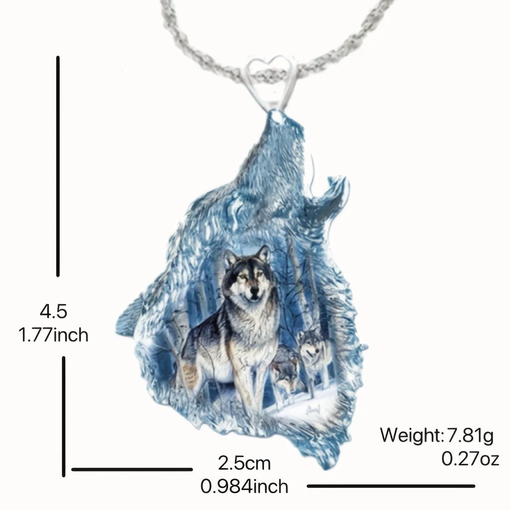 Crystal Wolf Pendant Necklace Men's Birthday Anniversary Gift