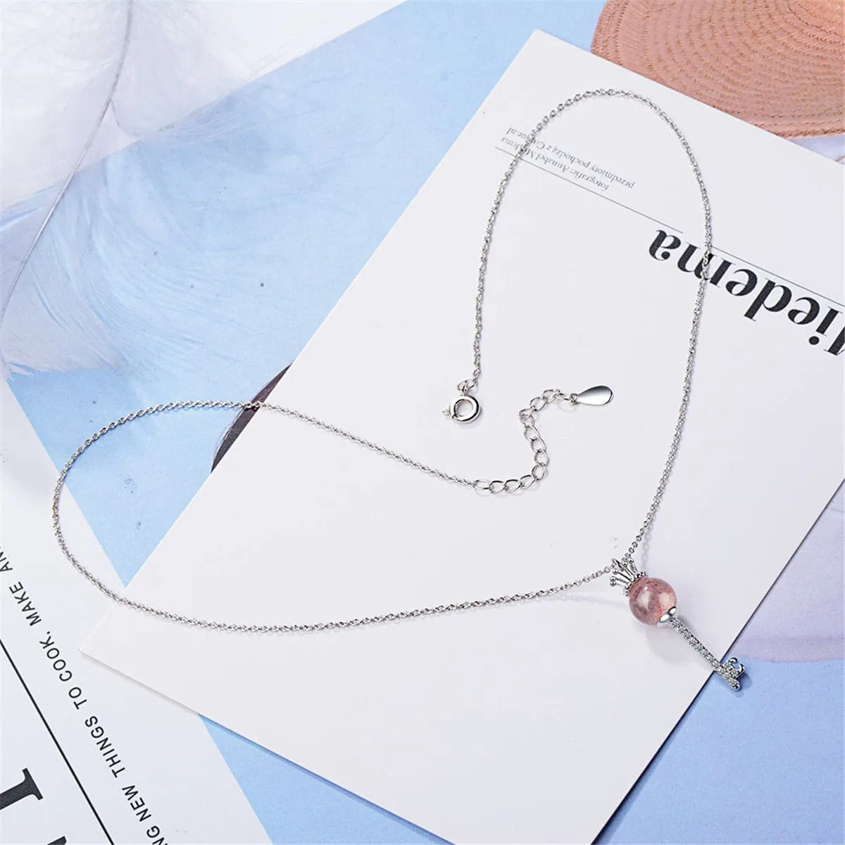 Cubic Zirconia & Strawberry Crystal Key Pendant Necklace
