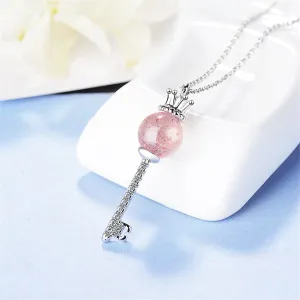 Cubic Zirconia & Strawberry Crystal Key Pendant Necklace