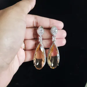 Cubic Zirconia Classic Earring With Rhodium Plating Peach