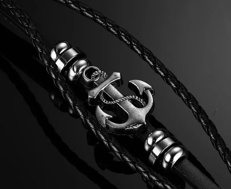 Cuff Leather Bracelets Wrist Band Vintage Punk Rock Fashion Anchor Bracelet Alloy Beads Charm For Men And Women Jewelry