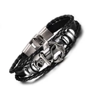 Cuff Leather Bracelets Wrist Band Vintage Punk Rock Fashion Anchor Bracelet Alloy Beads Charm For Men And Women Jewelry