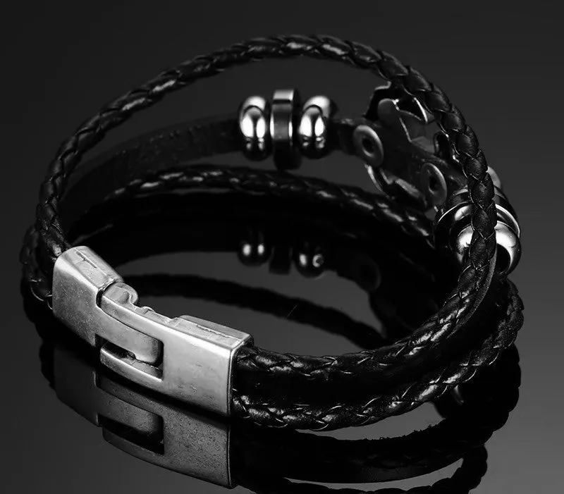 Cuff Leather Bracelets Wrist Band Vintage Punk Rock Fashion Anchor Bracelet Alloy Beads Charm For Men And Women Jewelry
