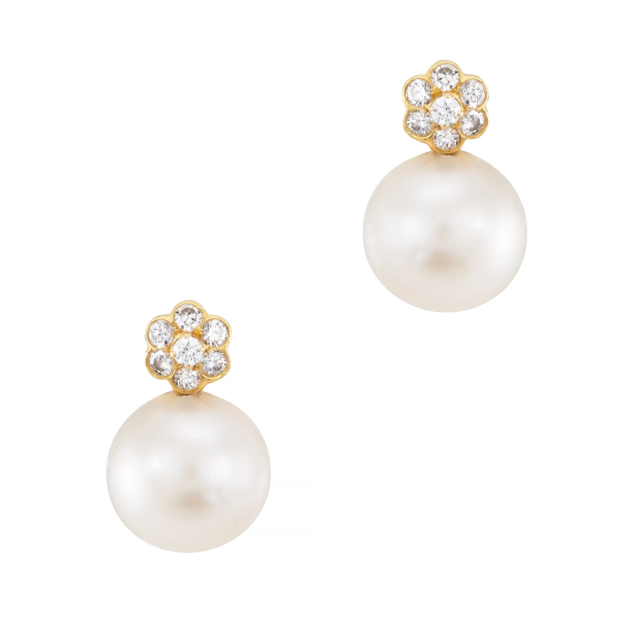 Cultured Tahitian Pearl Vintage Diamond Flower Drop Earrings