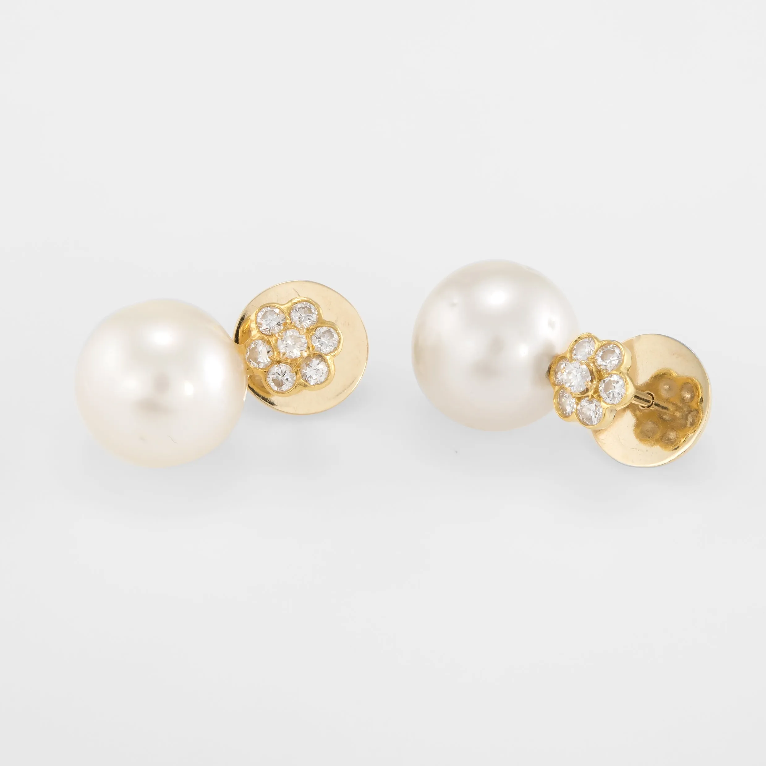 Cultured Tahitian Pearl Vintage Diamond Flower Drop Earrings