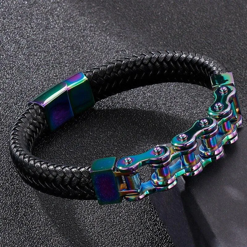 Cycolinks Rainbow Leather Bike Chain Bracelet