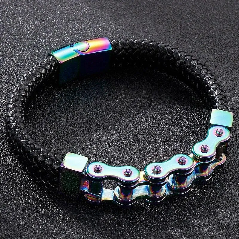 Cycolinks Rainbow Leather Bike Chain Bracelet