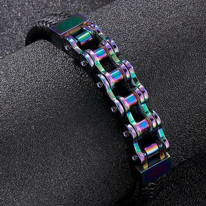 Cycolinks Rainbow Leather Bike Chain Bracelet