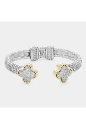 CZ Quatrefoil Cuff Bracelet