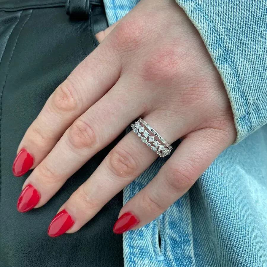 Dana Rebecca Designs Sadie Pearl Baguette Diamond Eternity Ring - White Gold