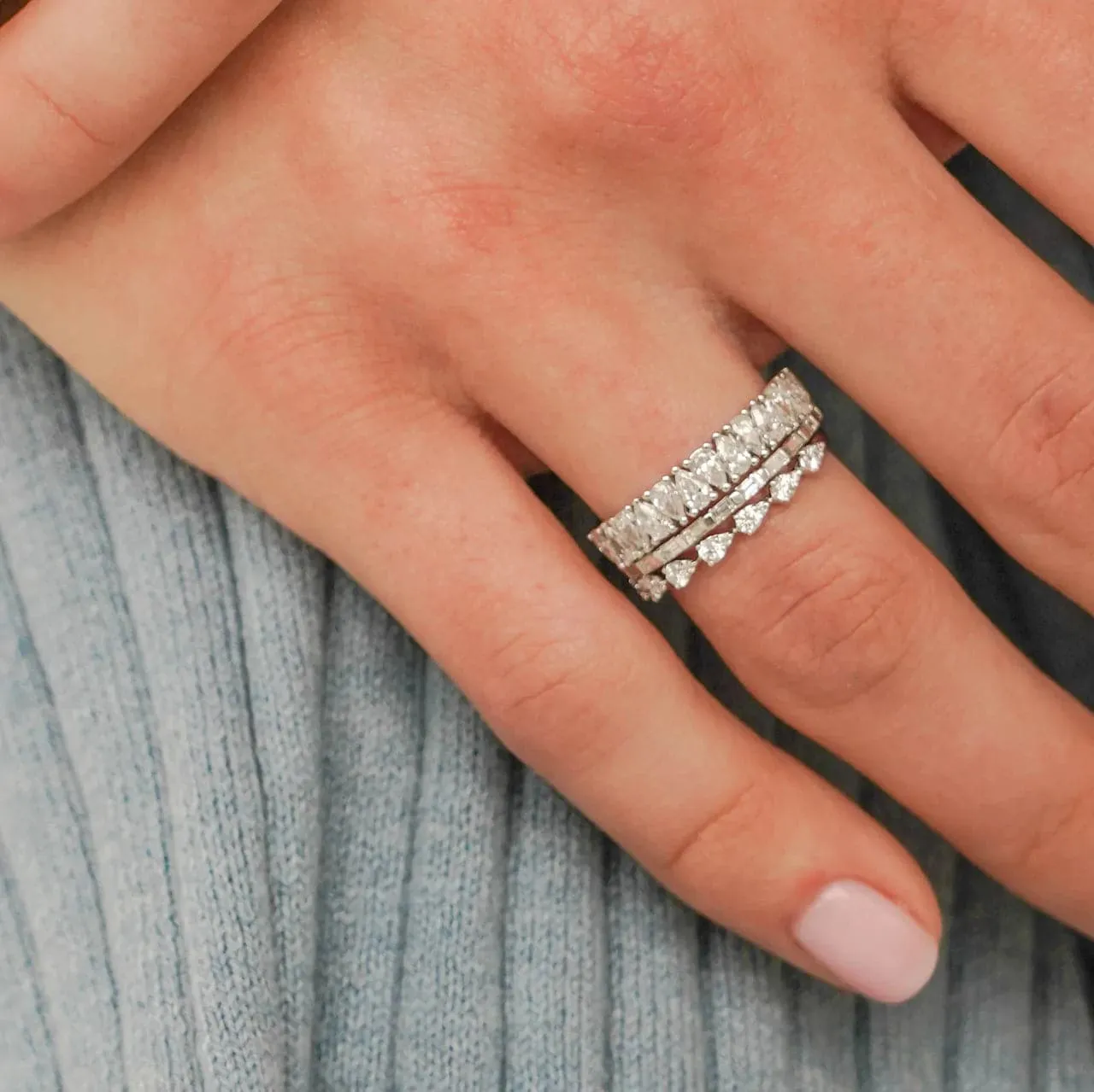 Dana Rebecca Designs Sadie Pearl Baguette Diamond Eternity Ring - White Gold