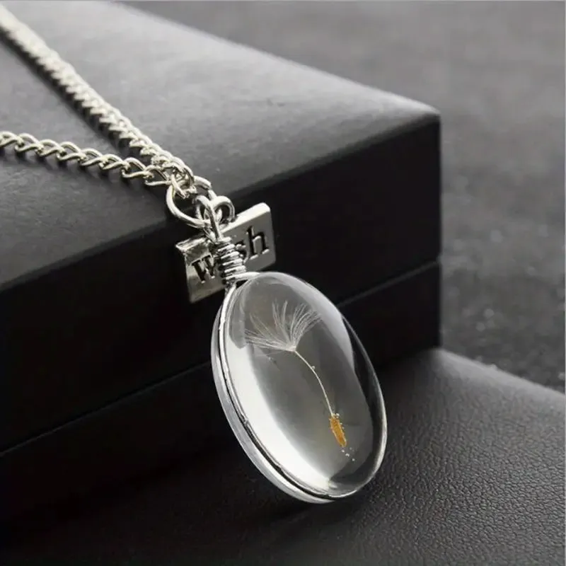 Dandelion Oval Crystal Pendant Necklace for Men