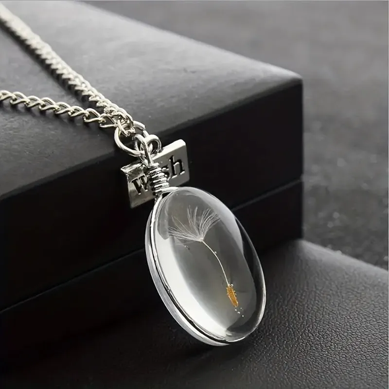 Dandelion Oval Crystal Pendant Necklace for Men