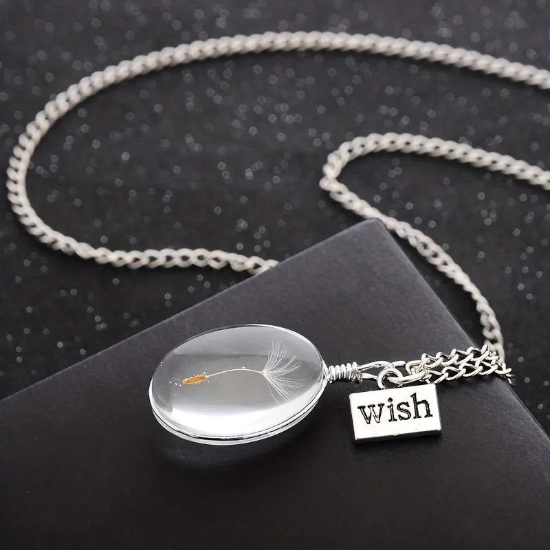 Dandelion Oval Crystal Pendant Necklace for Men
