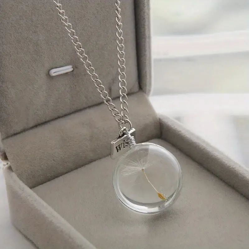 Dandelion Oval Crystal Pendant Necklace for Men