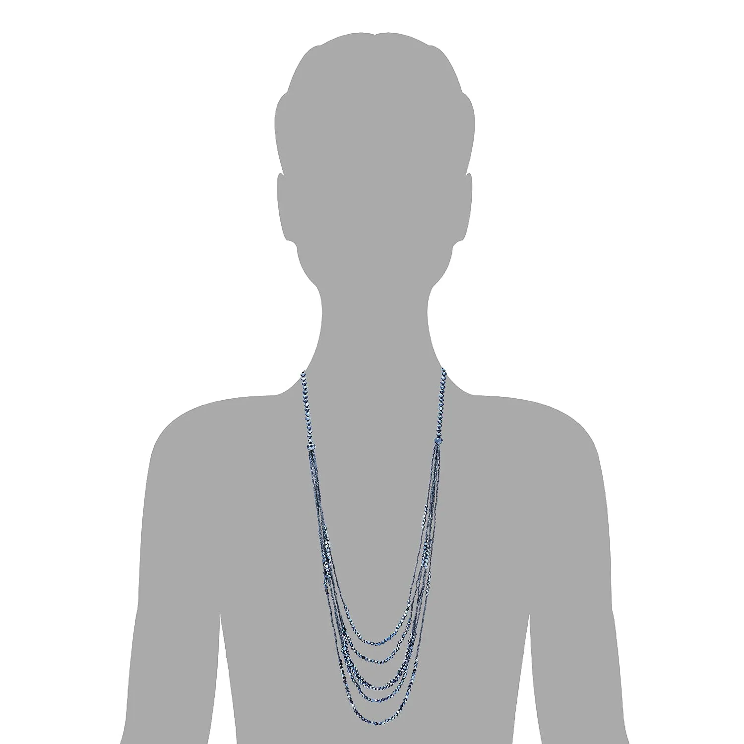 Dark Blue Long Statement Necklace Multi-Strand Waterfall Chains with Crystal Beads Charms Pendant