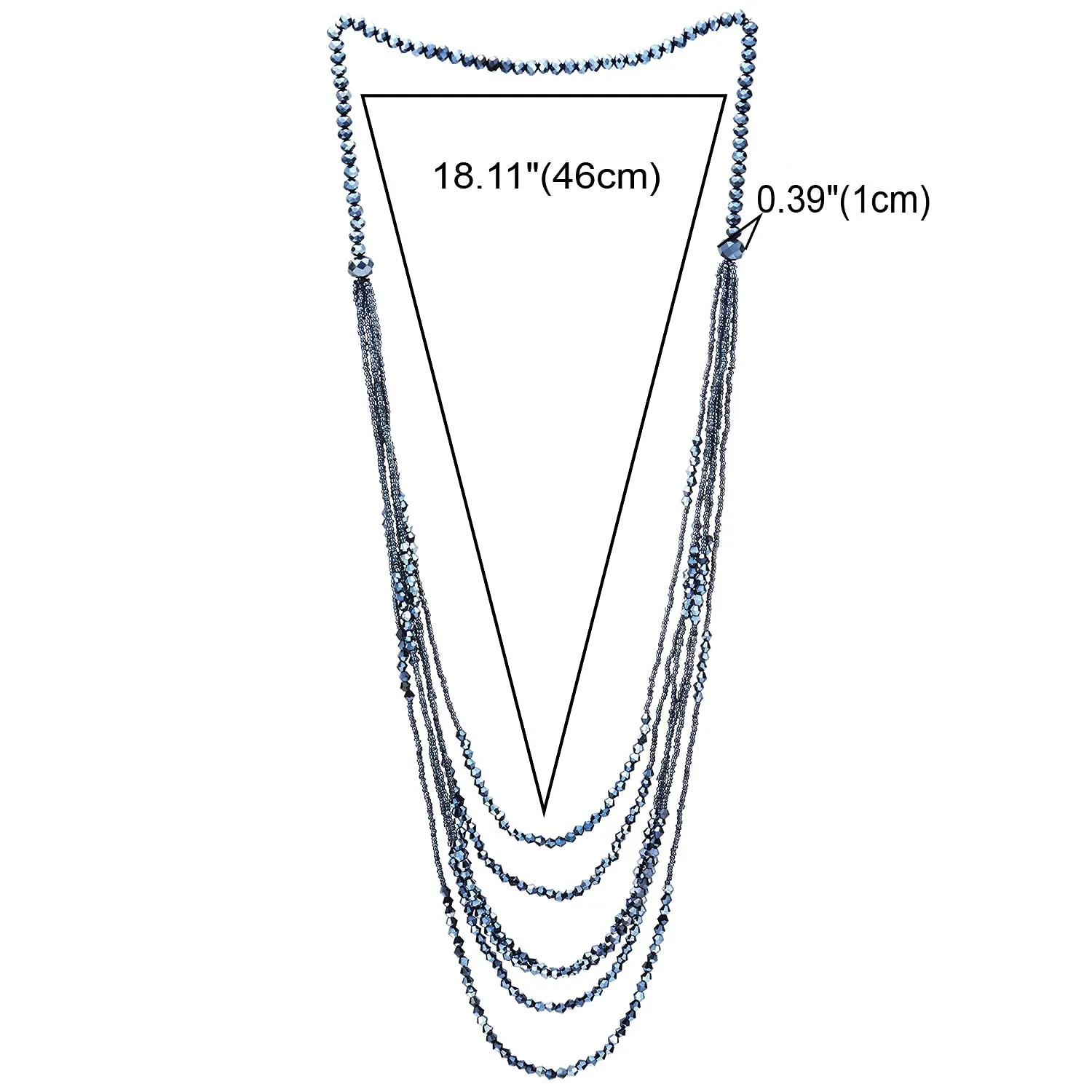 Dark Blue Long Statement Necklace Multi-Strand Waterfall Chains with Crystal Beads Charms Pendant
