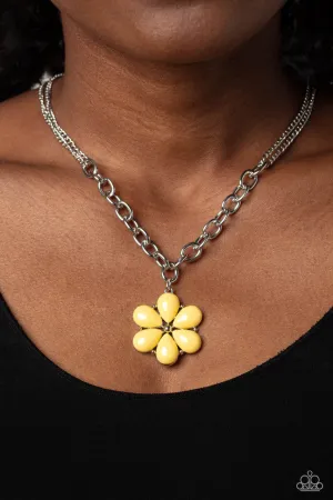 Dazzling Dahlia - Yellow - Beaded Flower Paparazzi Short Necklace