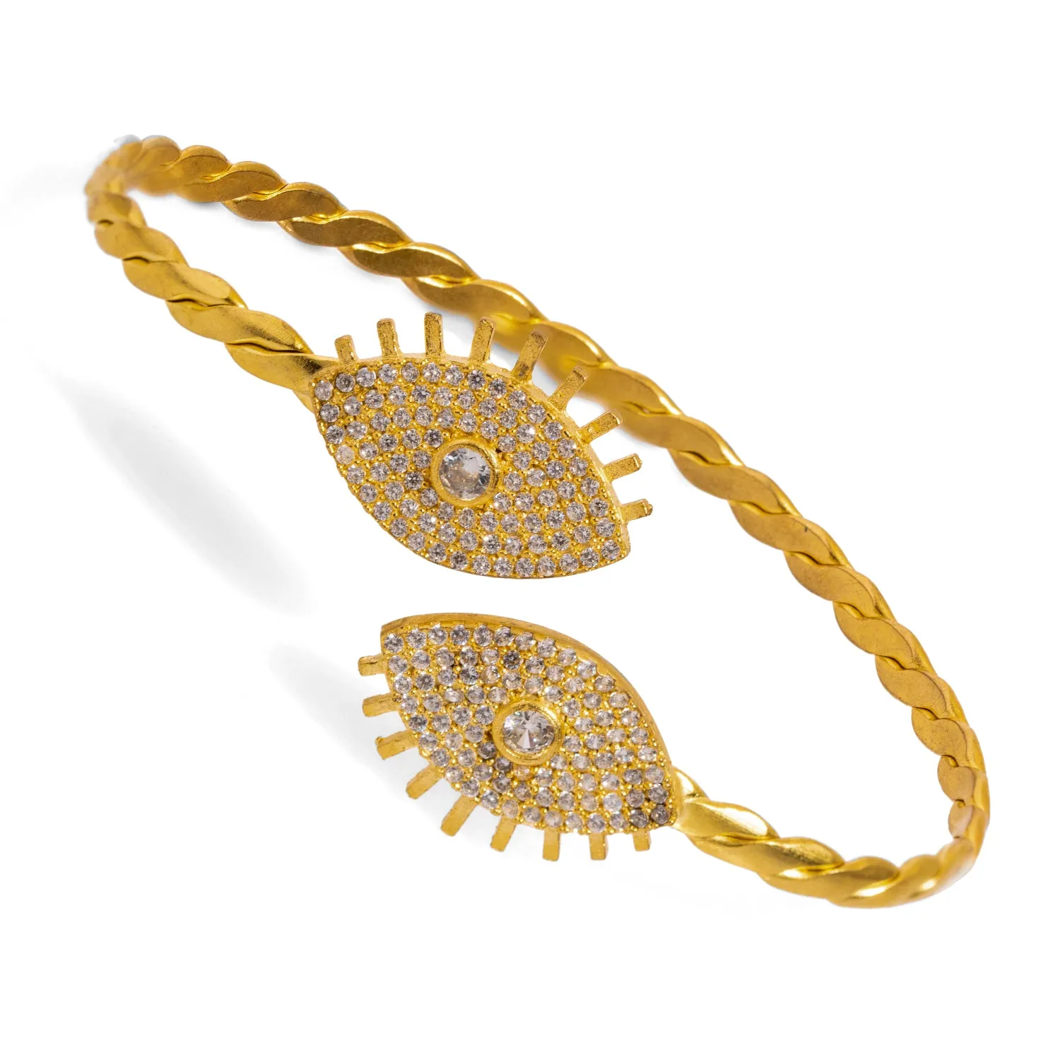 Diamond & Gold Guardian Evil Eye Cuff Bracelet