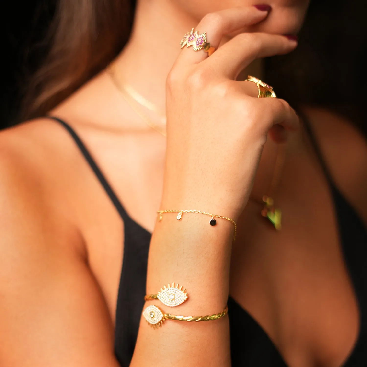 Diamond & Gold Guardian Evil Eye Cuff Bracelet