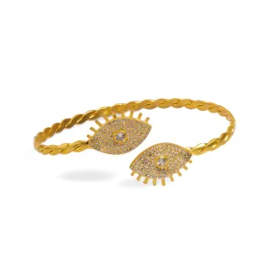 Diamond & Gold Guardian Evil Eye Cuff Bracelet