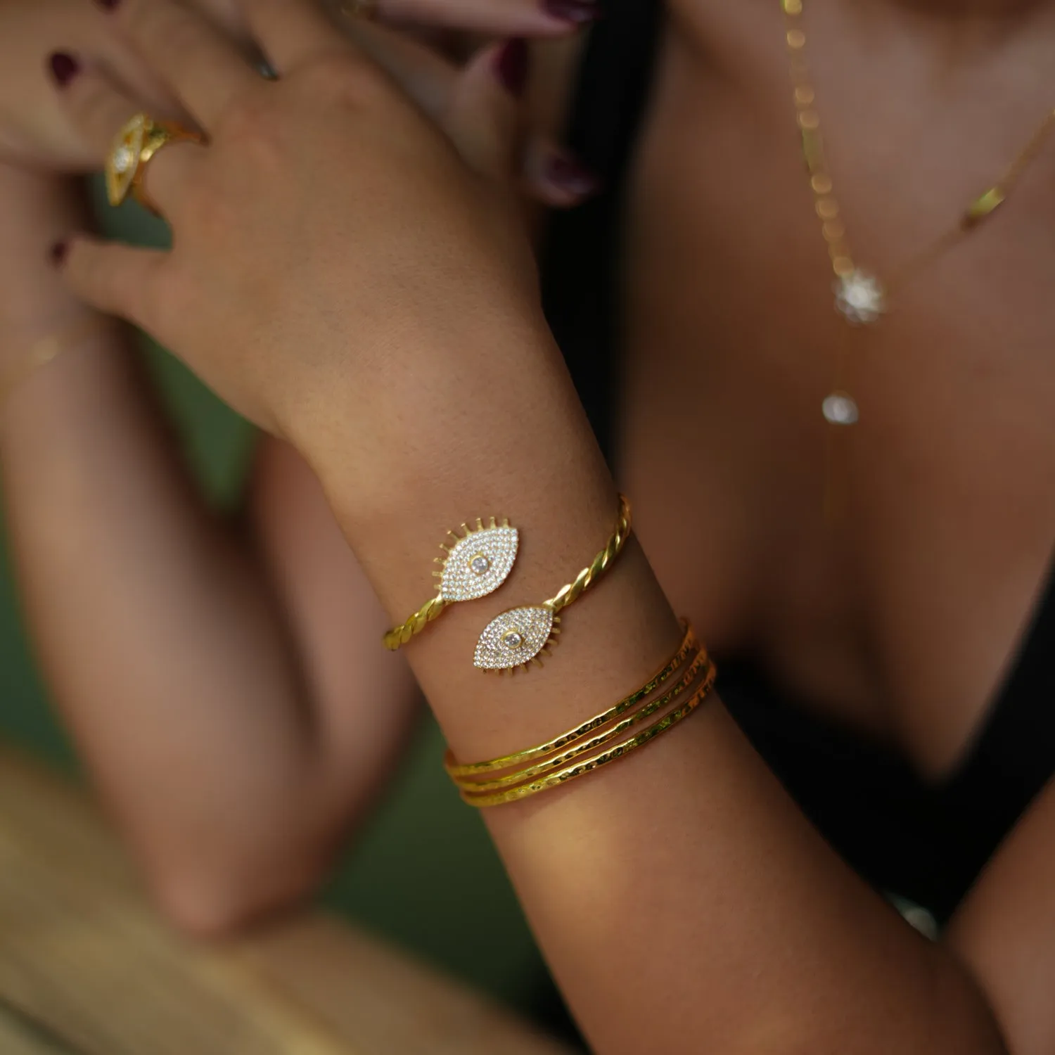 Diamond & Gold Guardian Evil Eye Cuff Bracelet
