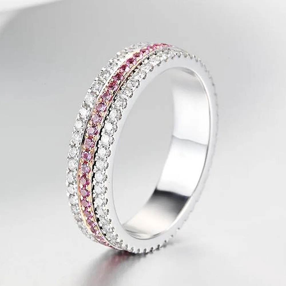 Diamond and Pink Sapphire 3 Row Full Eternity Ring