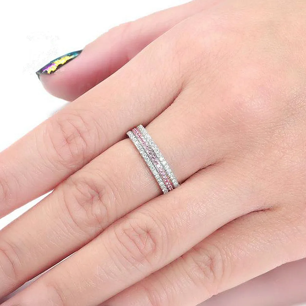 Diamond and Pink Sapphire 3 Row Full Eternity Ring