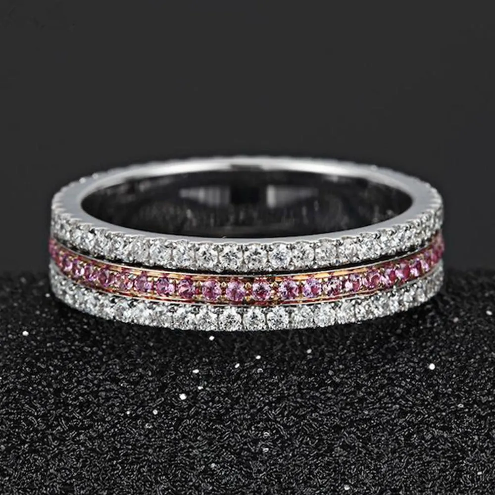 Diamond and Pink Sapphire 3 Row Full Eternity Ring