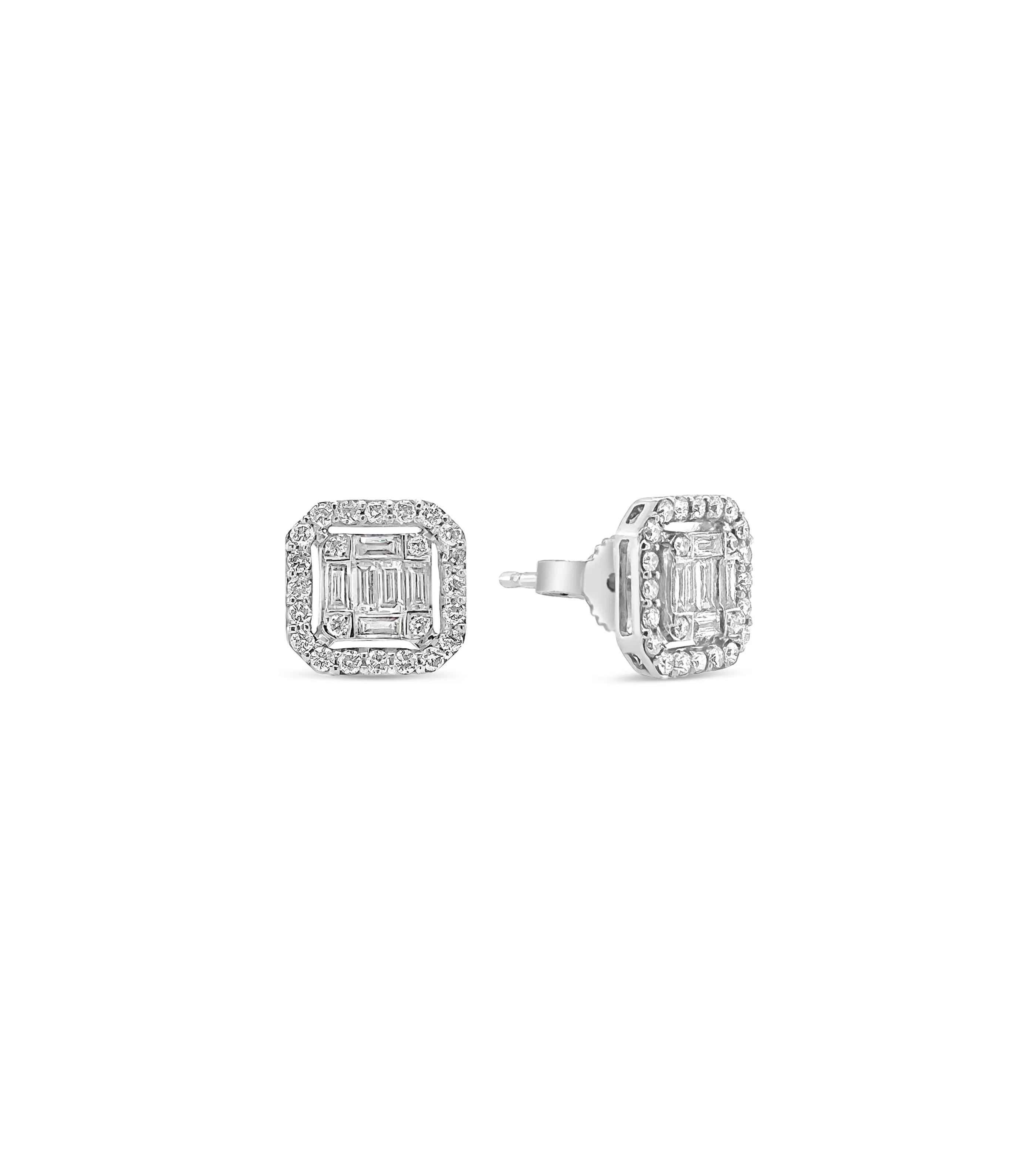 Diamond Asscher Cut Cluster Halo Stud Earrings