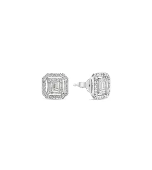 Diamond Asscher Cut Cluster Halo Stud Earrings