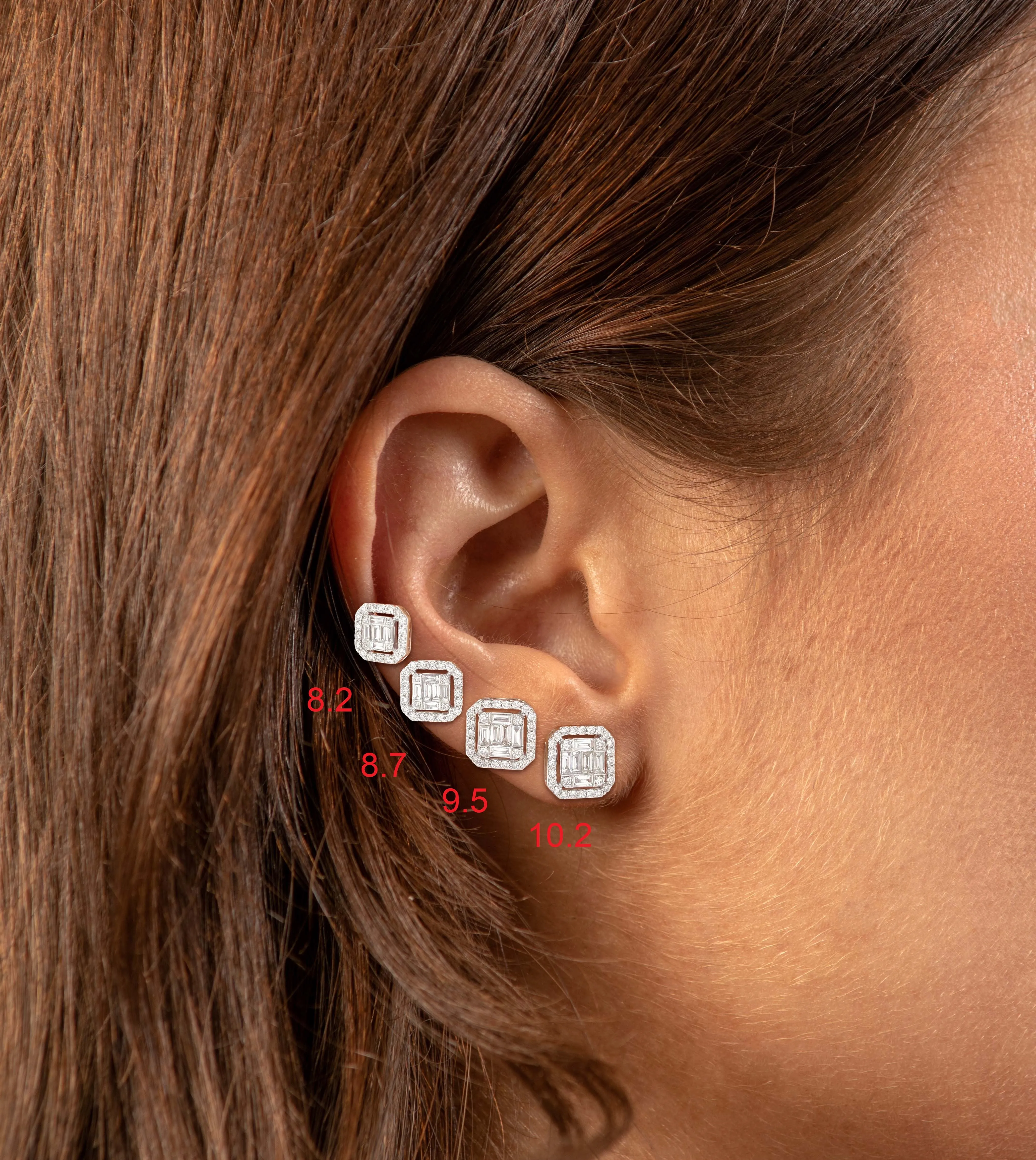 Diamond Asscher Cut Cluster Halo Stud Earrings