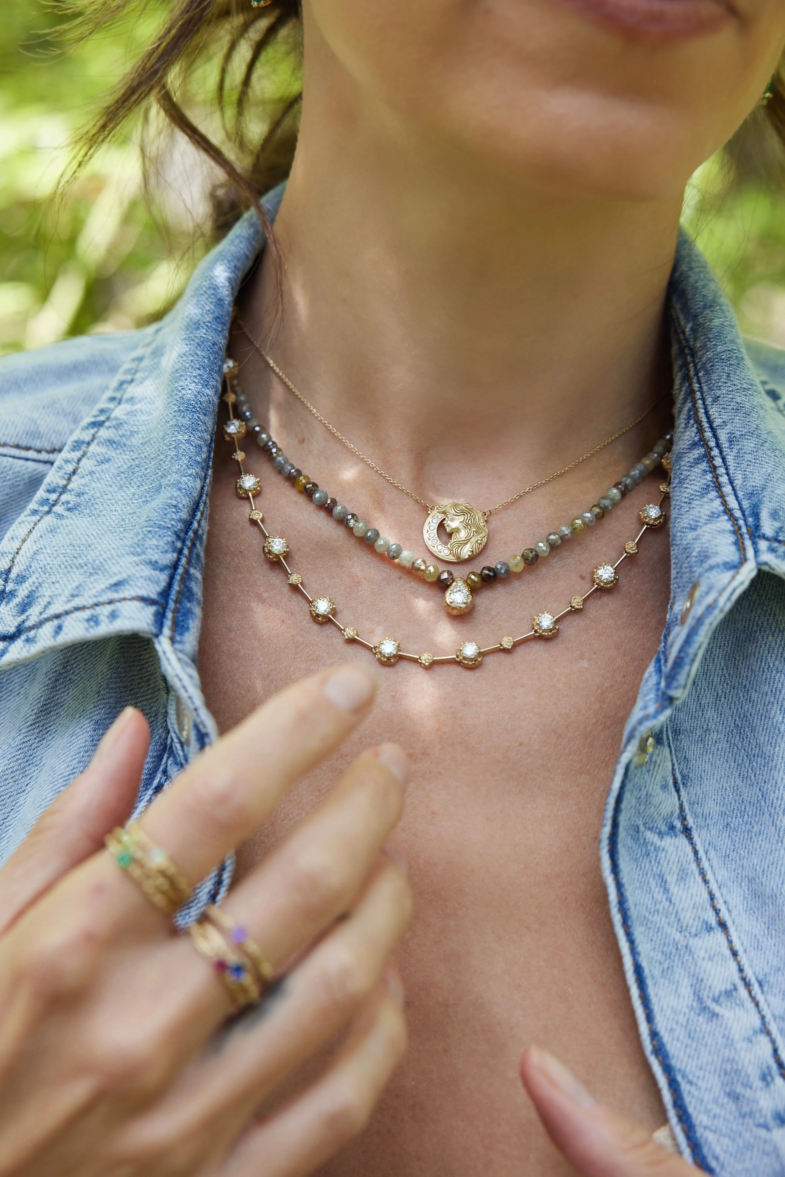 Diamond Beaded Moonscape Necklace