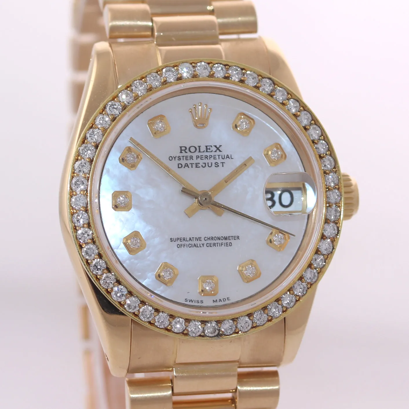 DIAMOND BEZEL Rolex President 6827 Midsize 31mm 18k Gold MOP Diamond Watch Box
