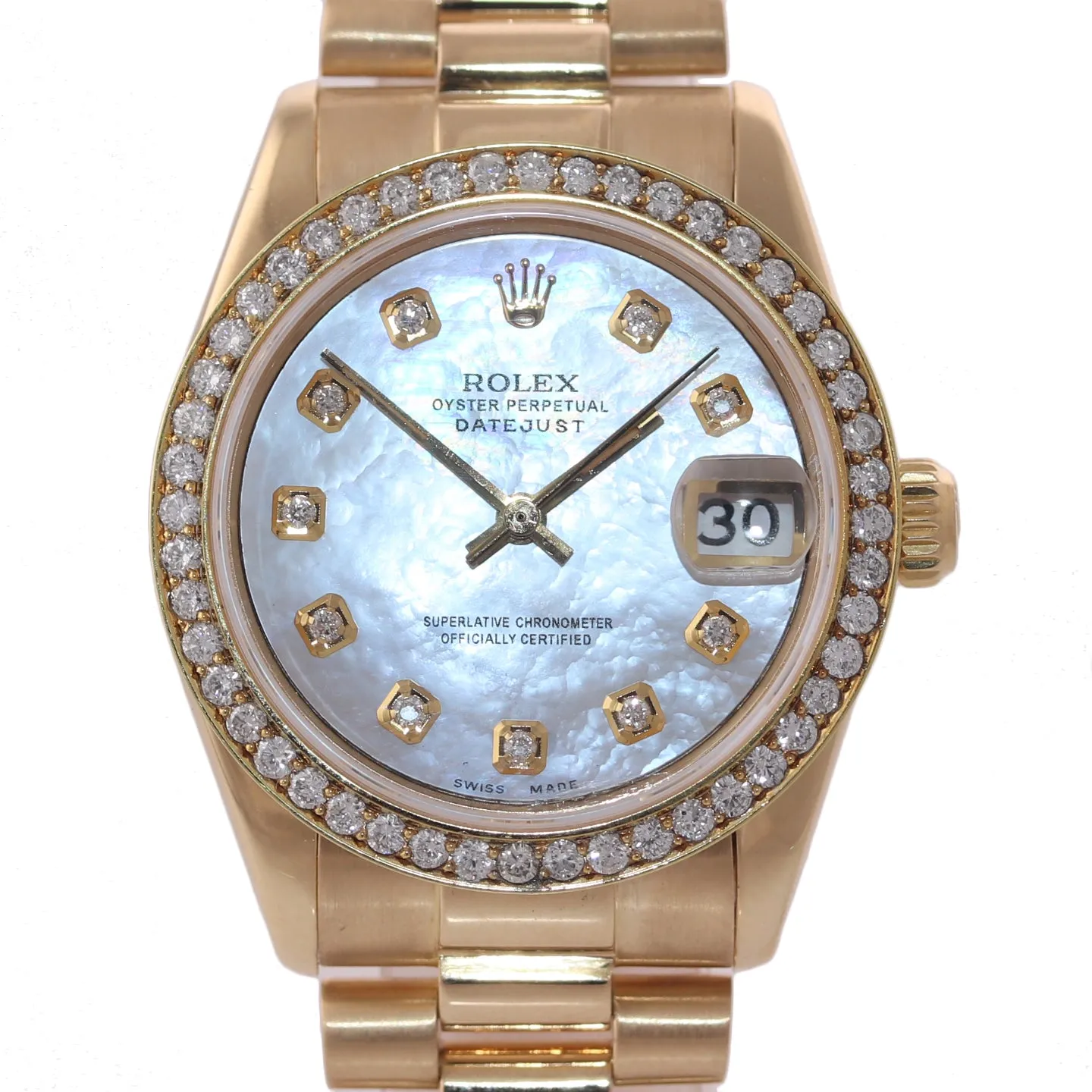DIAMOND BEZEL Rolex President 6827 Midsize 31mm 18k Gold MOP Diamond Watch Box