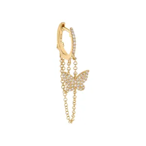Diamond Butterfly Chain Huggie Earring 14K