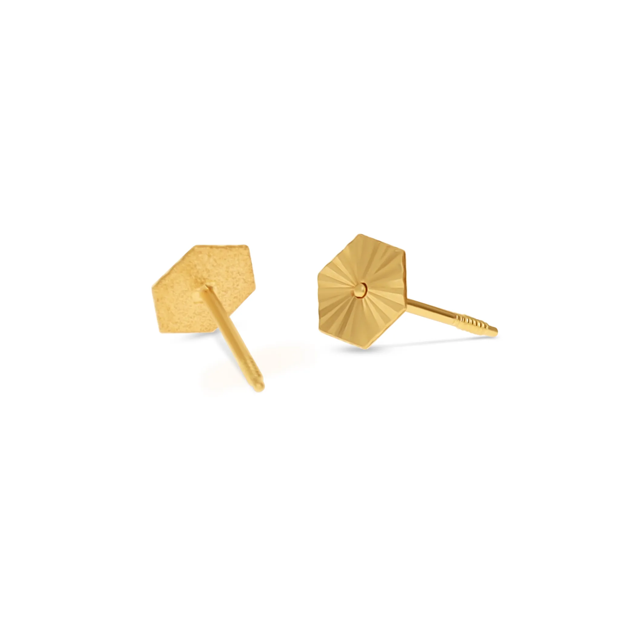 Diamond Cut Hexagon 14K Stud Earrings