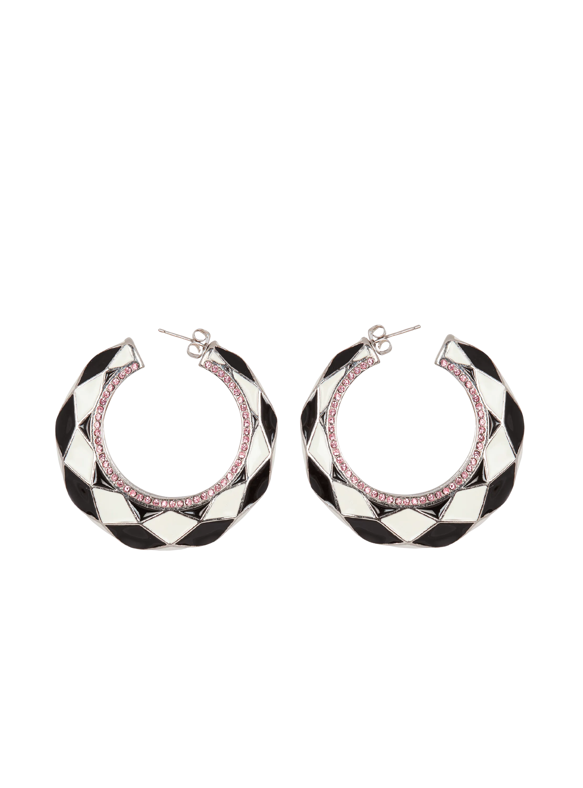Diamond enamelled two-tone hoop earrings