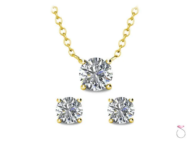Diamond Solitaire Stud Earrings Pendant set 1/2ct with Chain in 14K
