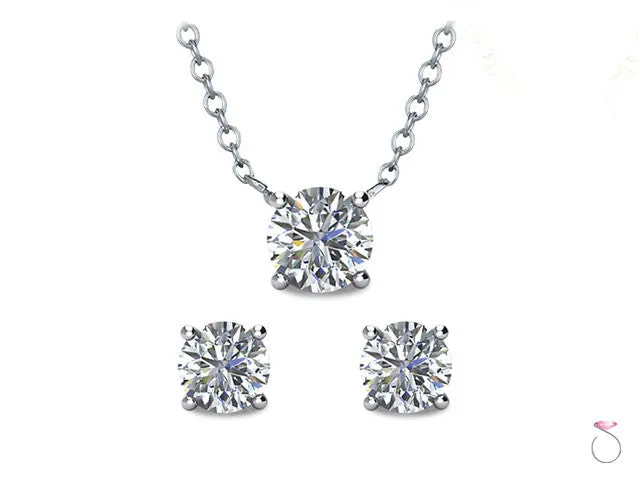 Diamond Solitaire Stud Earrings Pendant set 1/2ct with Chain in 14K
