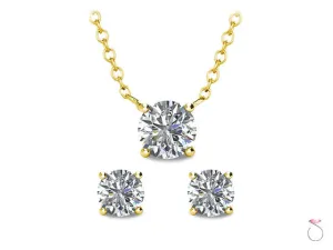 Diamond Solitaire Stud Earrings Pendant set 1/2ct with Chain in 14K