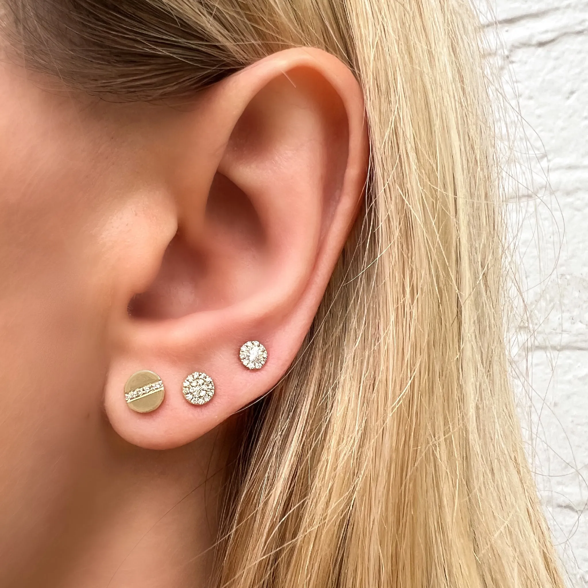 Divided Diamond Disc Stud Earrings