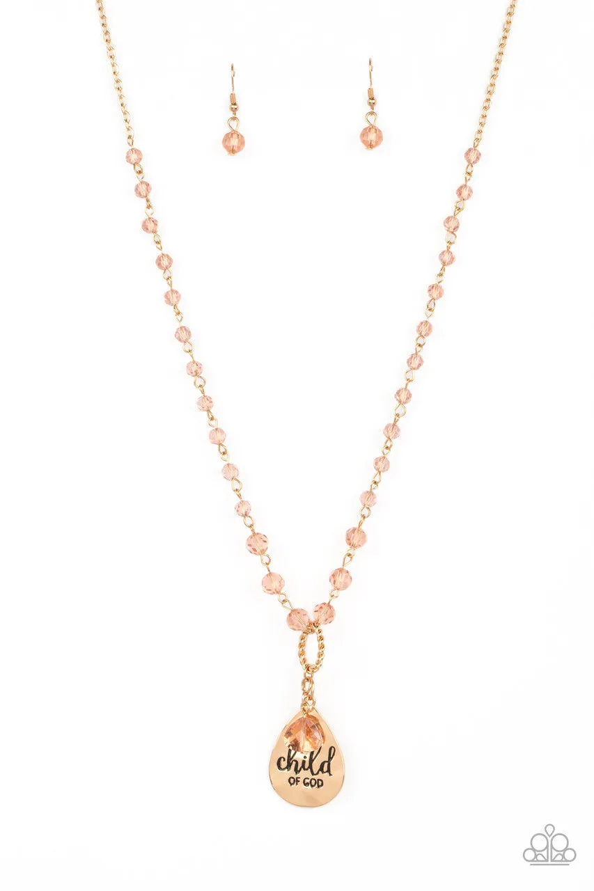 Divine Dance - Gold - Beaded "Child of God" Inspirational Religious Paparazzi Short Necklace