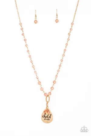 Divine Dance - Gold - Beaded "Child of God" Inspirational Religious Paparazzi Short Necklace