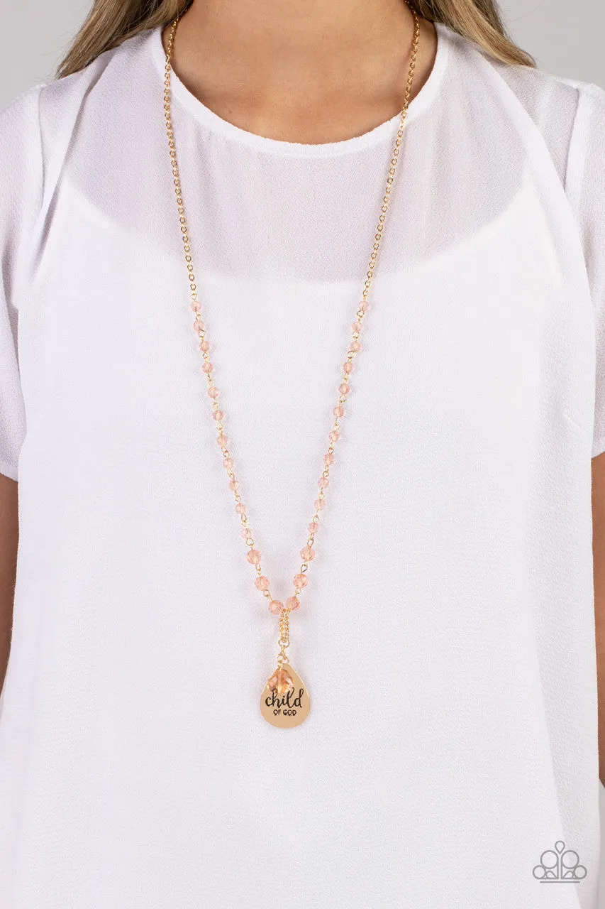 Divine Dance - Gold - Beaded "Child of God" Inspirational Religious Paparazzi Short Necklace