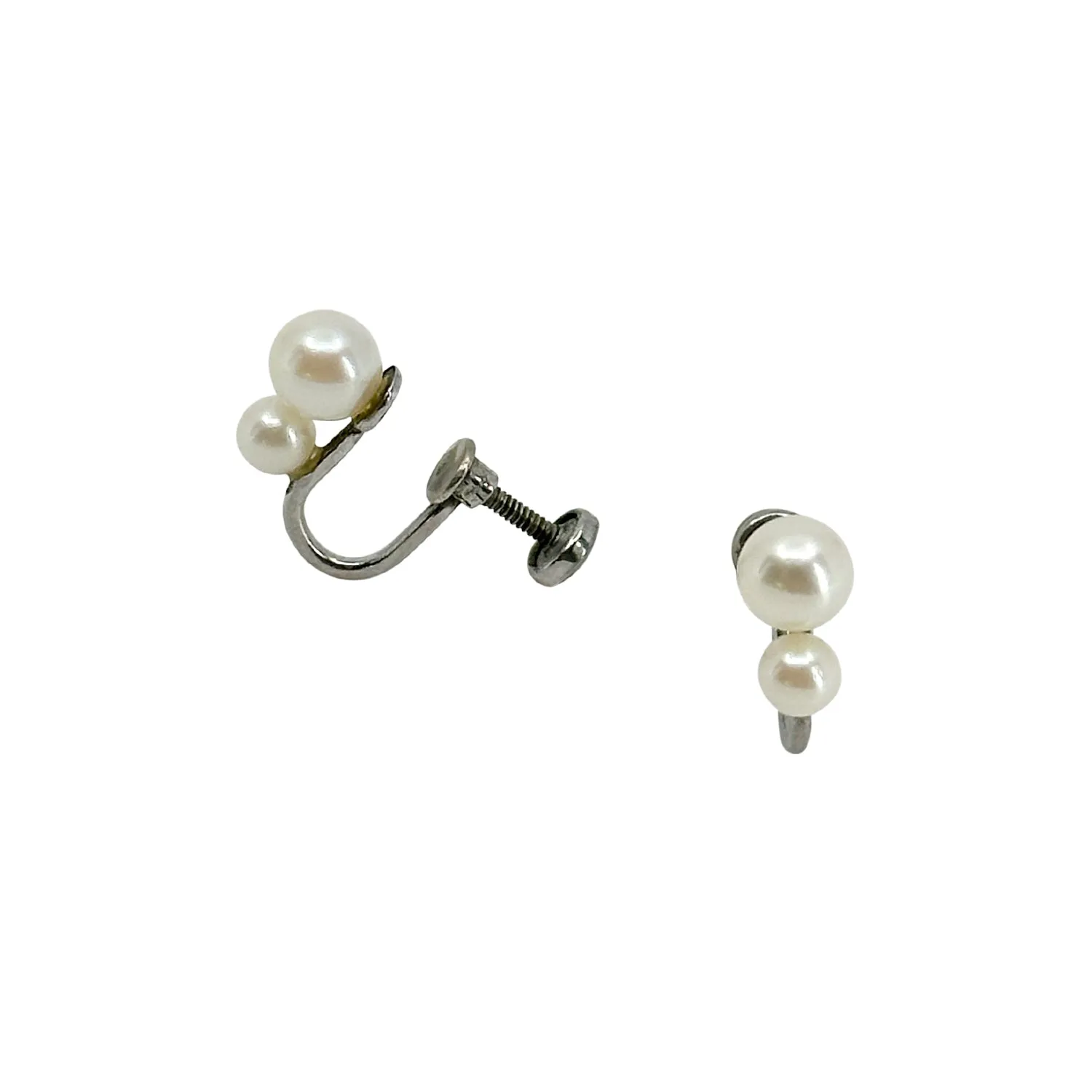 Double Graduated Japanese Saltwater Akoya Cultured Pearl Screwback Earrings- Sterling Silver